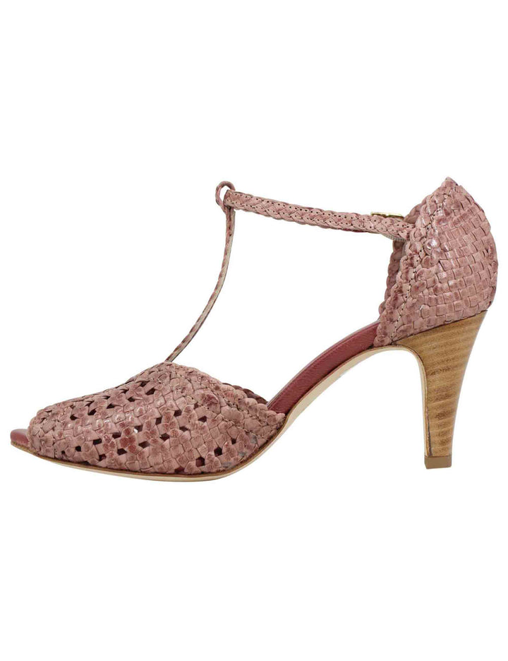 Spatarella Sandali donna in pelle intrecciata rosa con tacco alto Duty-free