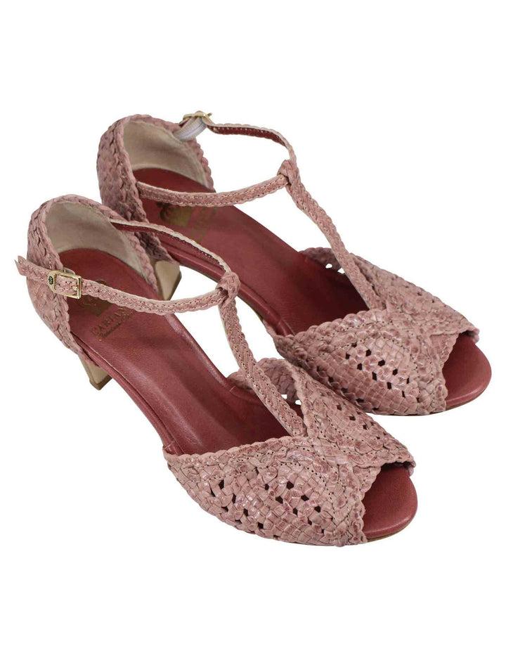Spatarella Sandali donna in pelle intrecciata rosa con tacco alto Duty-free