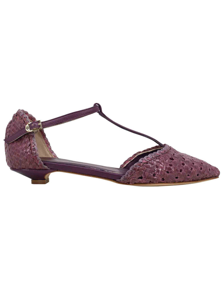 Spatarella Decollete donna in pelle intrecciata prugna tacco basso 50% di sconto per tempo limitato