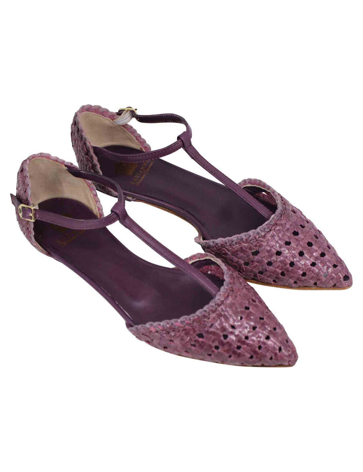 Spatarella Decollete donna in pelle intrecciata prugna tacco basso 50% di sconto per tempo limitato