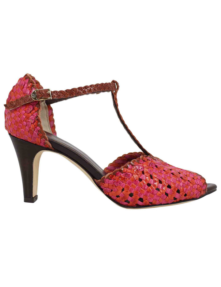 Spatarella Sandali donna in pelle intrecciata fuxia con tacco alto Sconti questo mese
