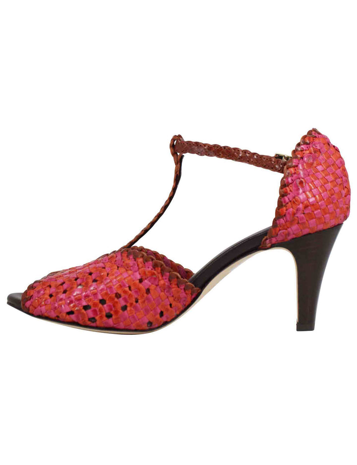 Spatarella Sandali donna in pelle intrecciata fuxia con tacco alto Sconti questo mese