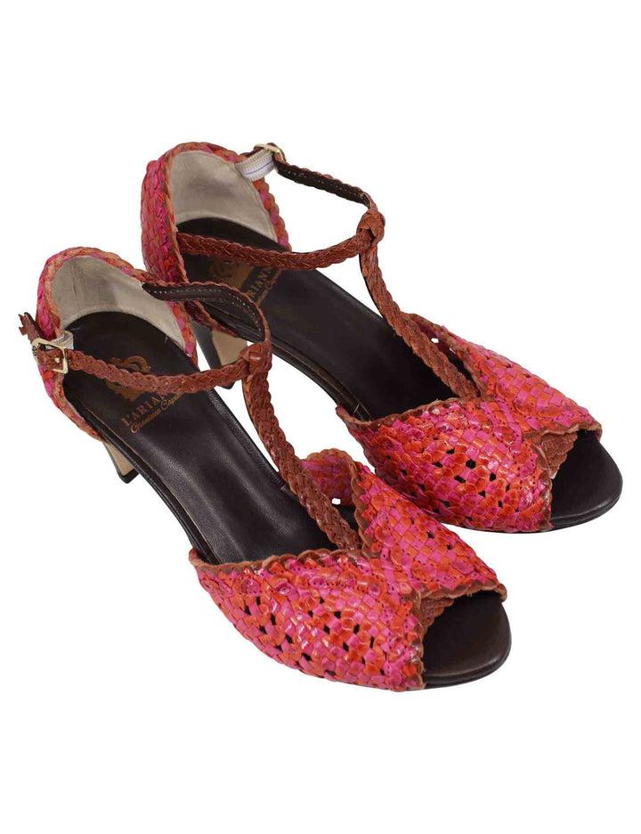 Spatarella Sandali donna in pelle intrecciata fuxia con tacco alto Sconti questo mese