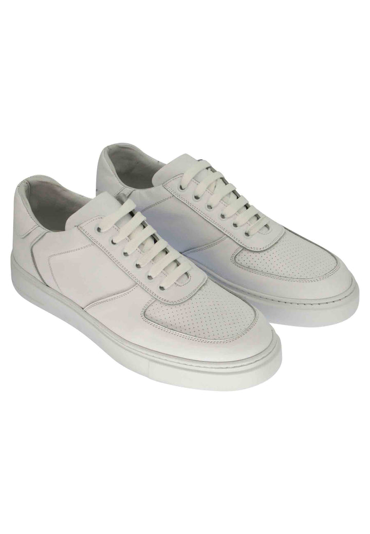 Spatarella Sneakers uomo in pelle bianca con cuciture e fondo in gomma Acquista Ora