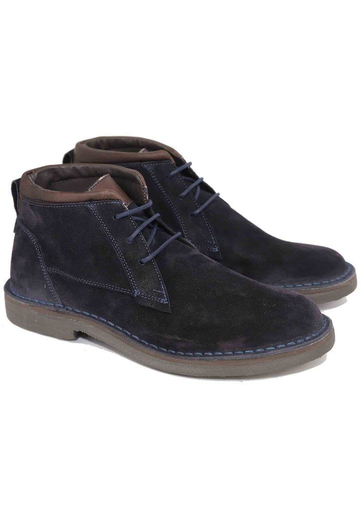 Spatarella Sivaletti polacchine stringate uomo in camoscio blu con suola in gomma Shopping Online
