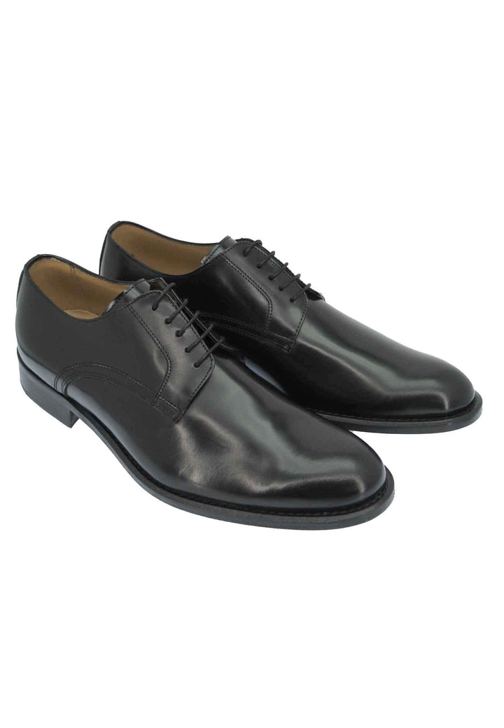Spatarella Scarpe stringate uomo in pelle nera lucida con suola e tacco in cuoio Affare Del Giorno