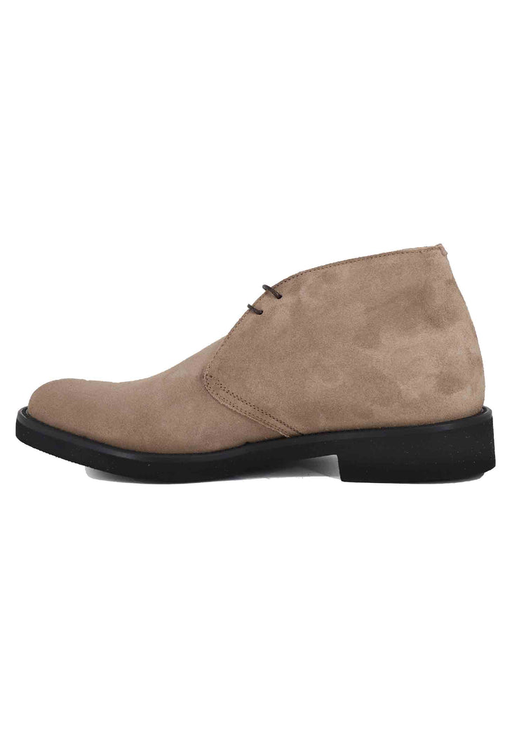 Spatarella Polacchine uomo in camoscio beige con suola in gomma ultra leggera Presa