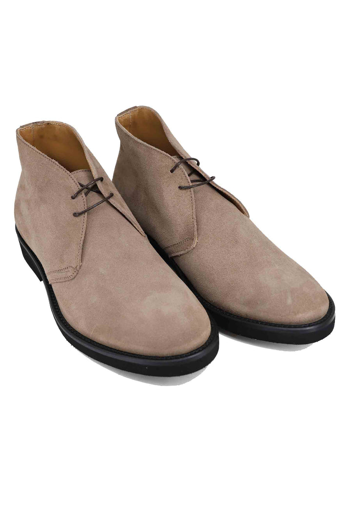 Spatarella Polacchine uomo in camoscio beige con suola in gomma ultra leggera Presa