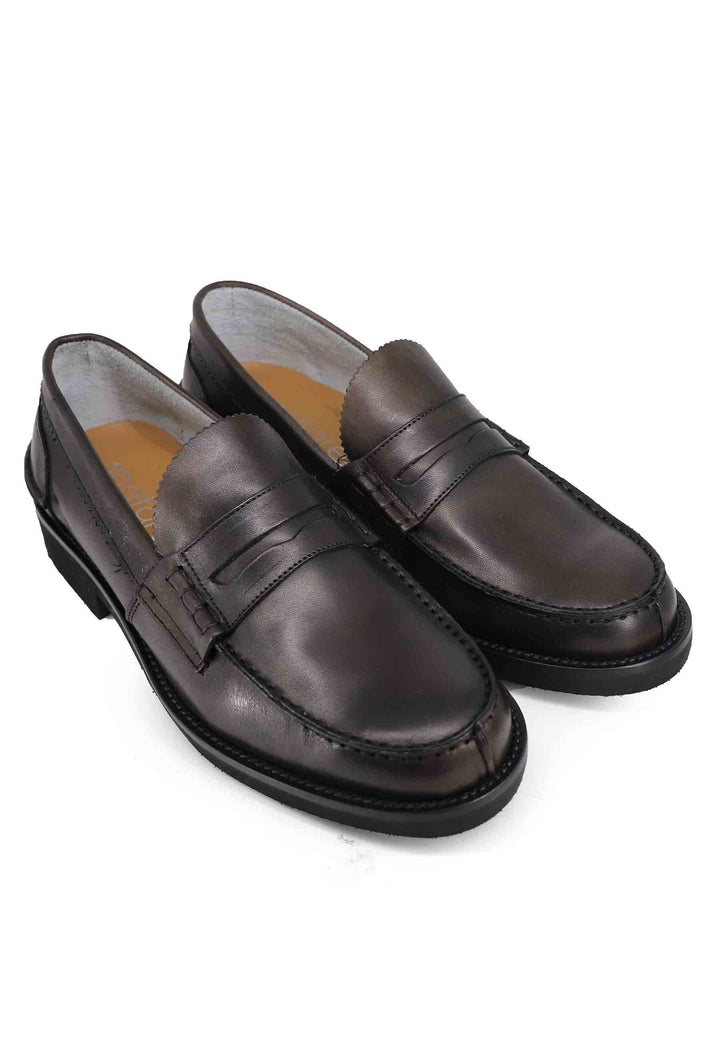 Spatarella Mocassini uomo in pelle testa di moro con suola in gomma extra light Economico