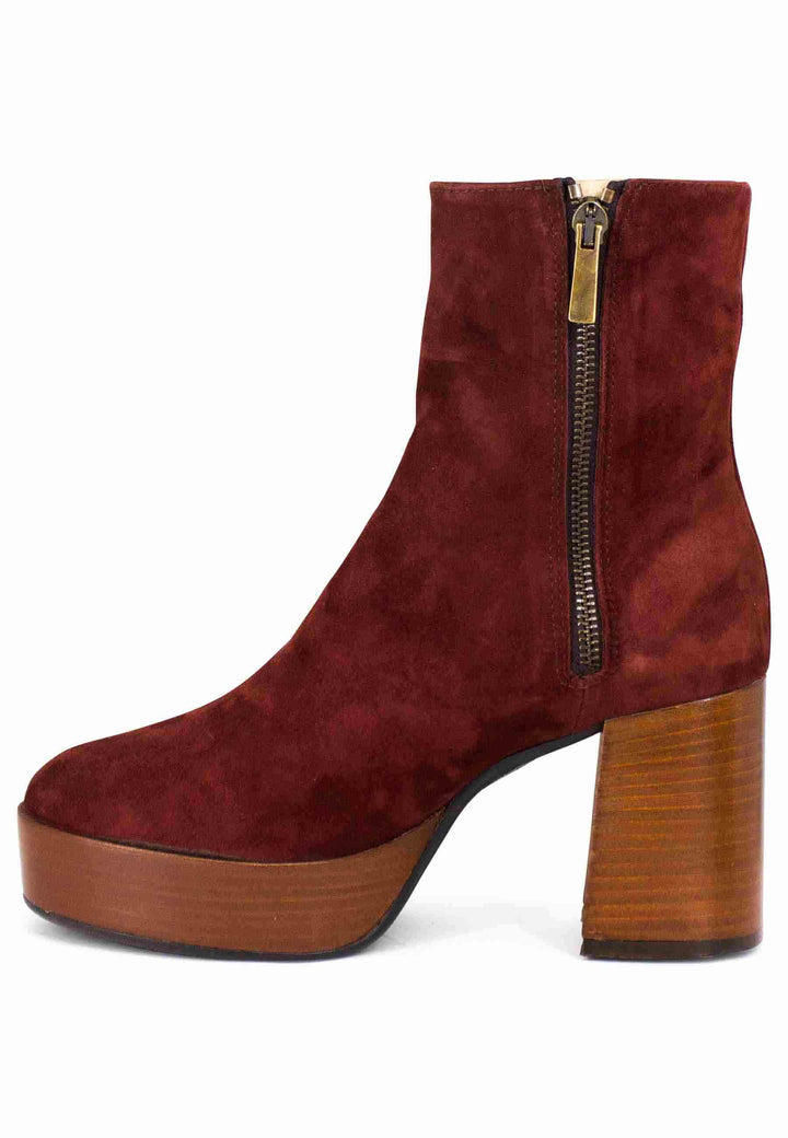 Spatarella Stivaletti donna in camoscio mattone con tacco alto e plateau con zip laterale di chiusura Vendita Economica