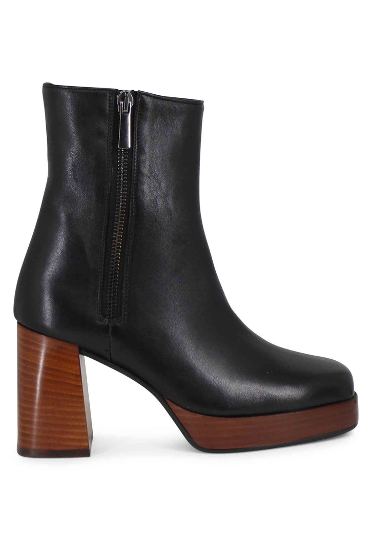Spatarella Stivaletti donna in pelle nera con tacco alto e plateau con zip esterna In Saldo