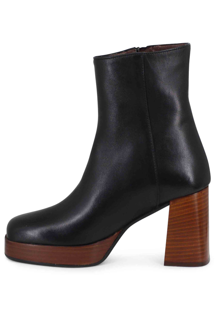 Spatarella Stivaletti donna in pelle nera con tacco alto e plateau con zip esterna In Saldo