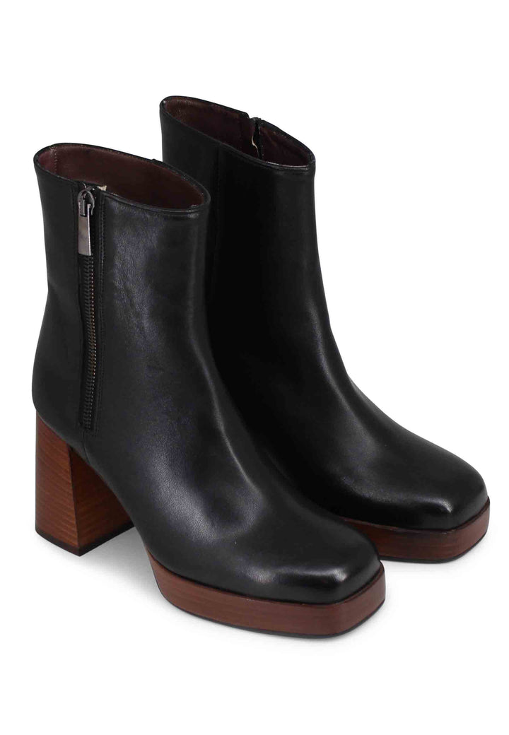 Spatarella Stivaletti donna in pelle nera con tacco alto e plateau con zip esterna In Saldo