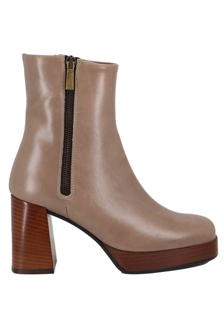 Spatarella Stivaletti donna in pelle taupe con tacco alto e plateau con zip esterna Sconto di tempo limitato