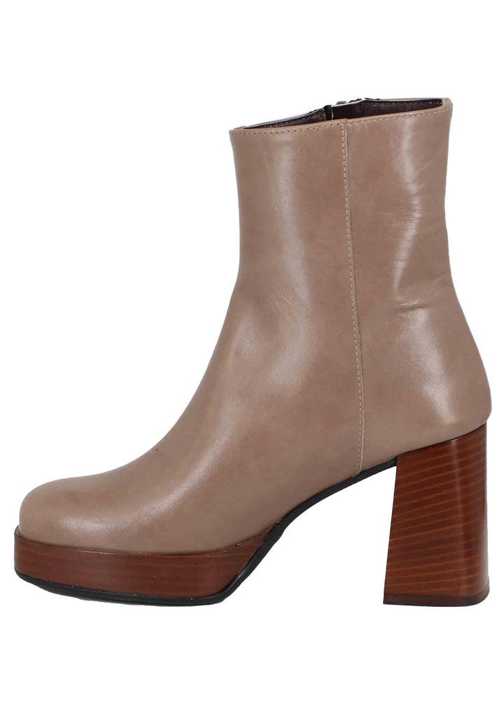 Spatarella Stivaletti donna in pelle taupe con tacco alto e plateau con zip esterna Sconto di tempo limitato