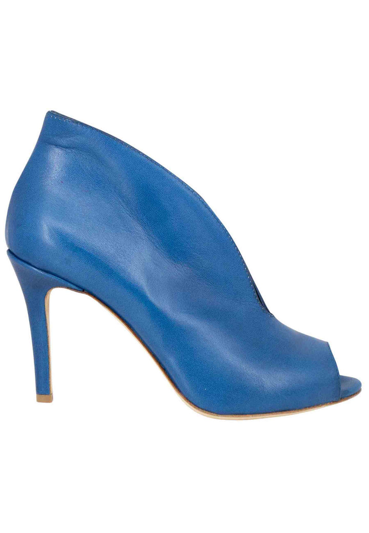 Spatarella Stivaletti open toe donna in pelle blu denim tacco alto Offerta speciale