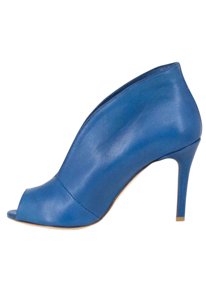 Spatarella Stivaletti open toe donna in pelle blu denim tacco alto Offerta speciale