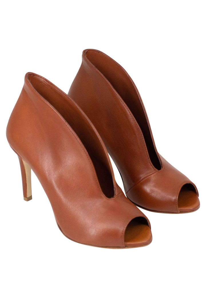 Spatarella Stivaletti open toe donna in pelle cuoio tacco alto Comprare a buon mercato