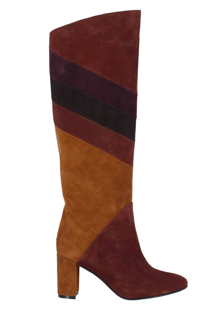 Spatarella Stivali donna a tubo in camoscio marrone con punta tonda Flash Sale