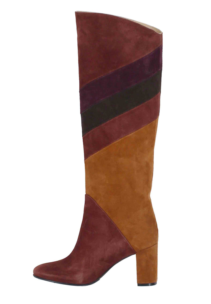 Spatarella Stivali donna a tubo in camoscio marrone con punta tonda Flash Sale