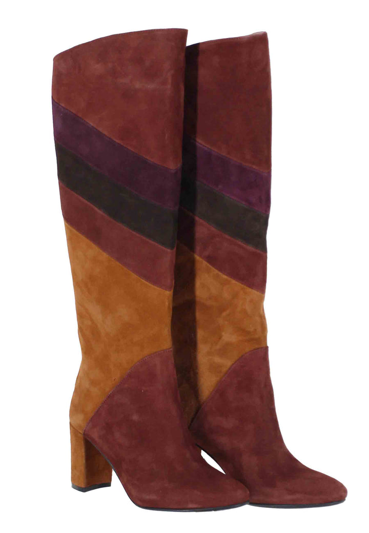 Spatarella Stivali donna a tubo in camoscio marrone con punta tonda Flash Sale