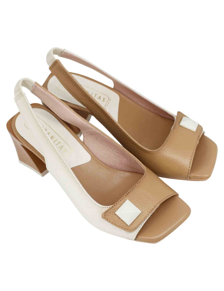 Spatarella Sandali slingback donnain pelle panna con fibbia laterale Vendite stagionali