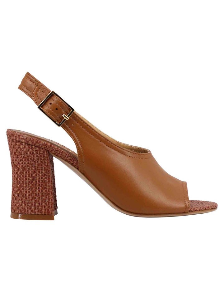 Spatarella Sandali slingback donna in pelle cuoio con tacco alto rivestito in rafia Offerta per la Festa della Mamma