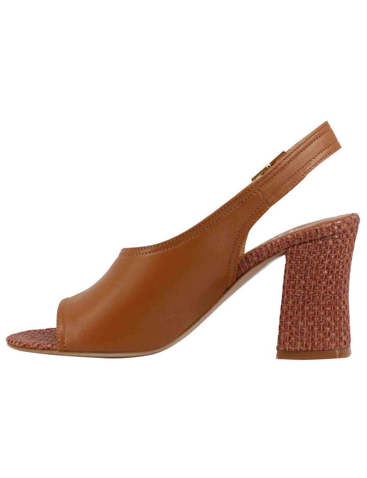 Spatarella Sandali slingback donna in pelle cuoio con tacco alto rivestito in rafia Offerta per la Festa della Mamma