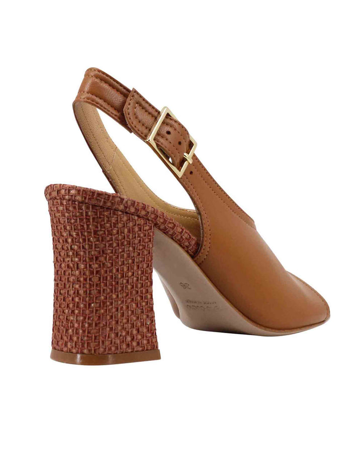 Spatarella Sandali slingback donna in pelle cuoio con tacco alto rivestito in rafia Offerta per la Festa della Mamma