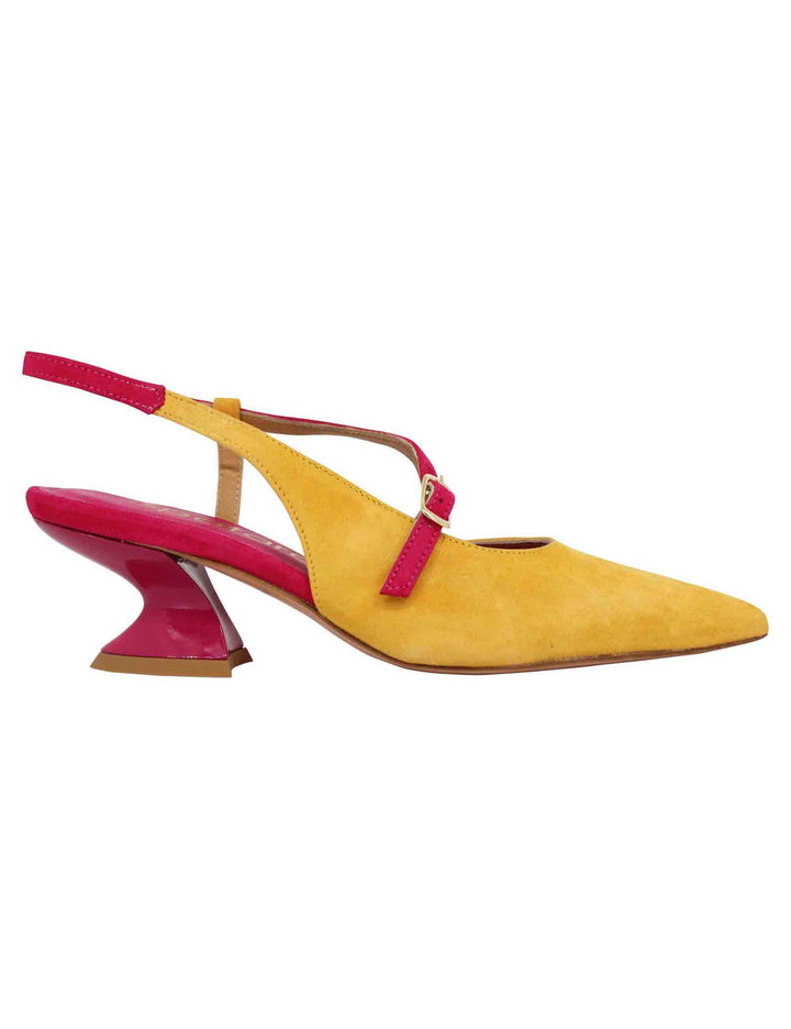 Spatarella Decollete slingback donna in camoscio giallo con tacco in contrasto Offerta Giorno del Papà