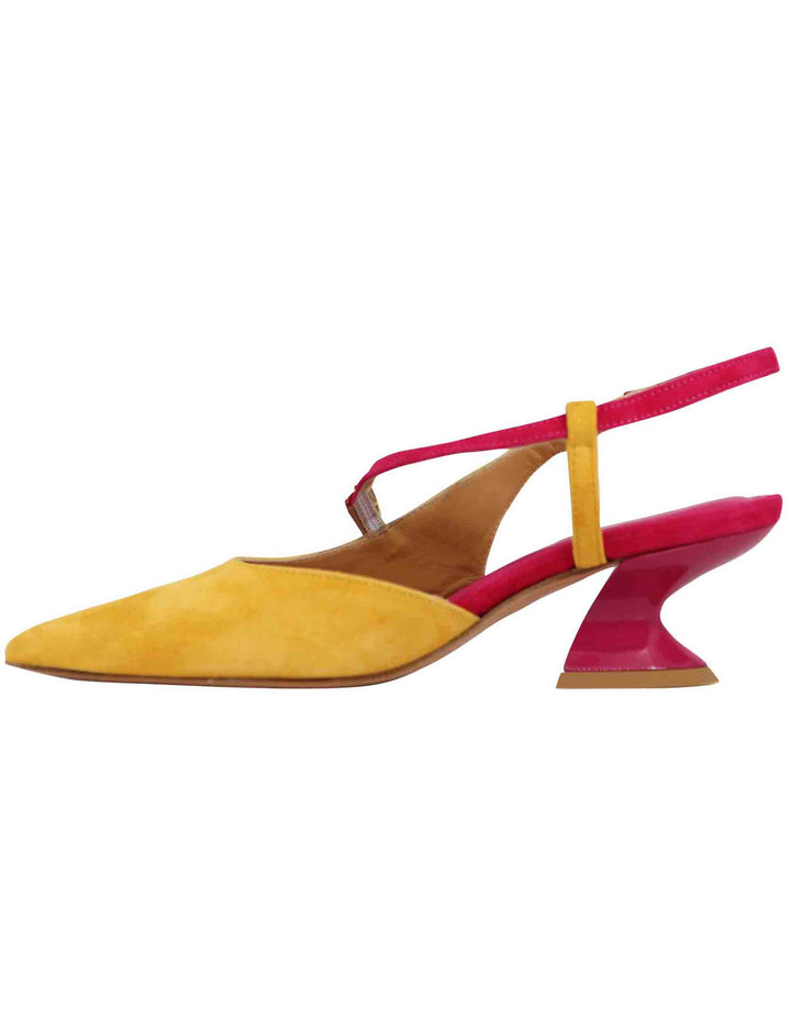 Spatarella Decollete slingback donna in camoscio giallo con tacco in contrasto Offerta Giorno del Papà