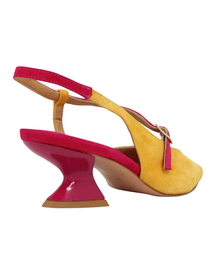 Spatarella Decollete slingback donna in camoscio giallo con tacco in contrasto Offerta Giorno del Papà