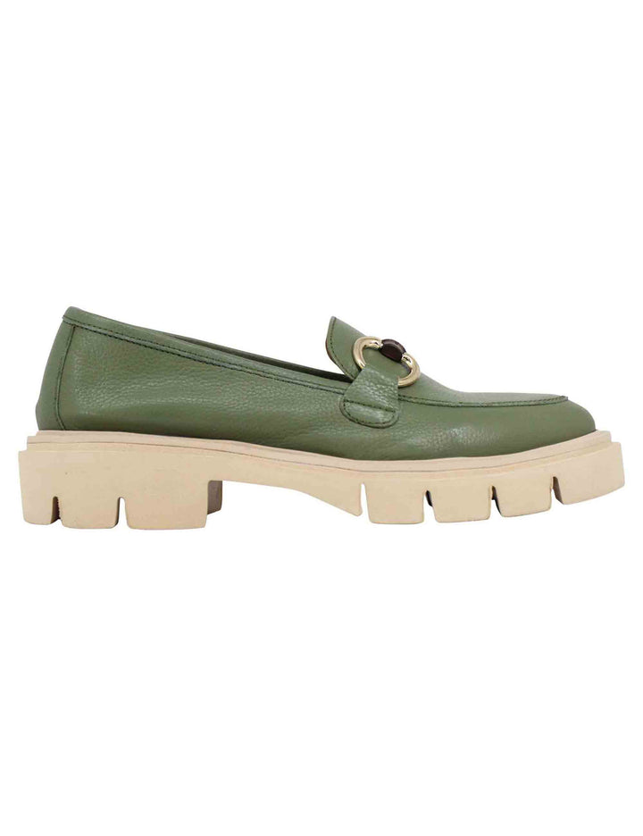 Spatarella Mocassini donna in pelle verde con suola carrarmato leggera Offerta Anniversario