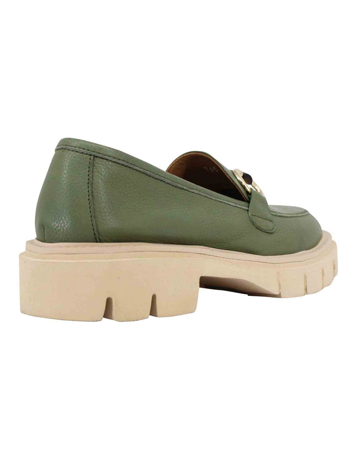 Spatarella Mocassini donna in pelle verde con suola carrarmato leggera Offerta Anniversario