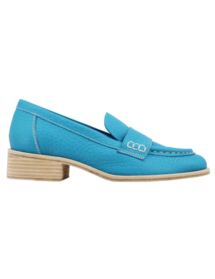 Spatarella Mocassini donna in pelle celelste con vaschettone e suola in cuoio Latest fashion
