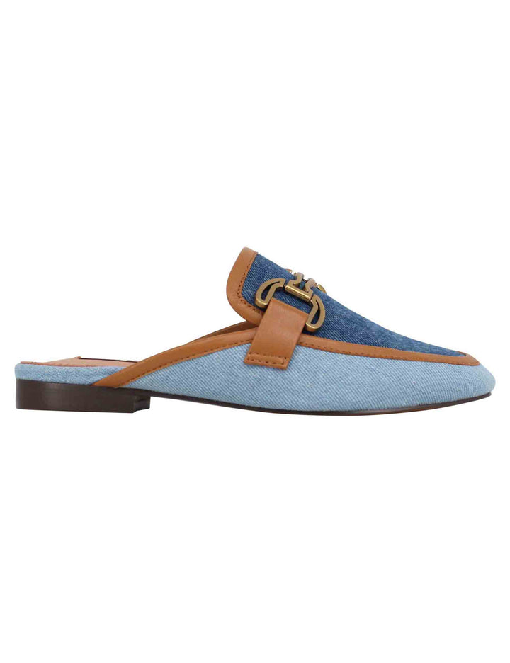 Spatarella Sabot donna in canvas blu con morsetto brunito e tacco basso Vela Offerta temporanea