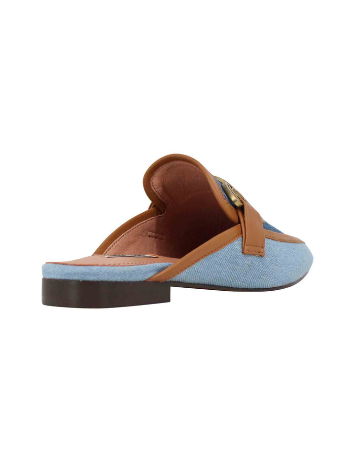 Spatarella Sabot donna in canvas blu con morsetto brunito e tacco basso Vela Offerta temporanea
