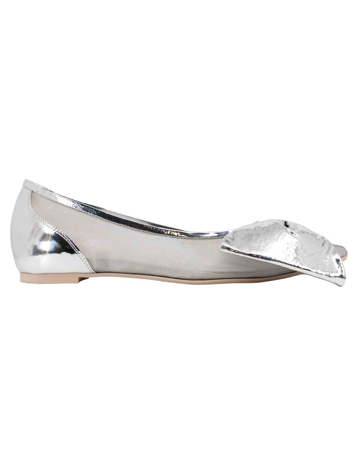 Spatarella Ballerine donna in pelle argento con punta a punta e fiocco Lightning offer