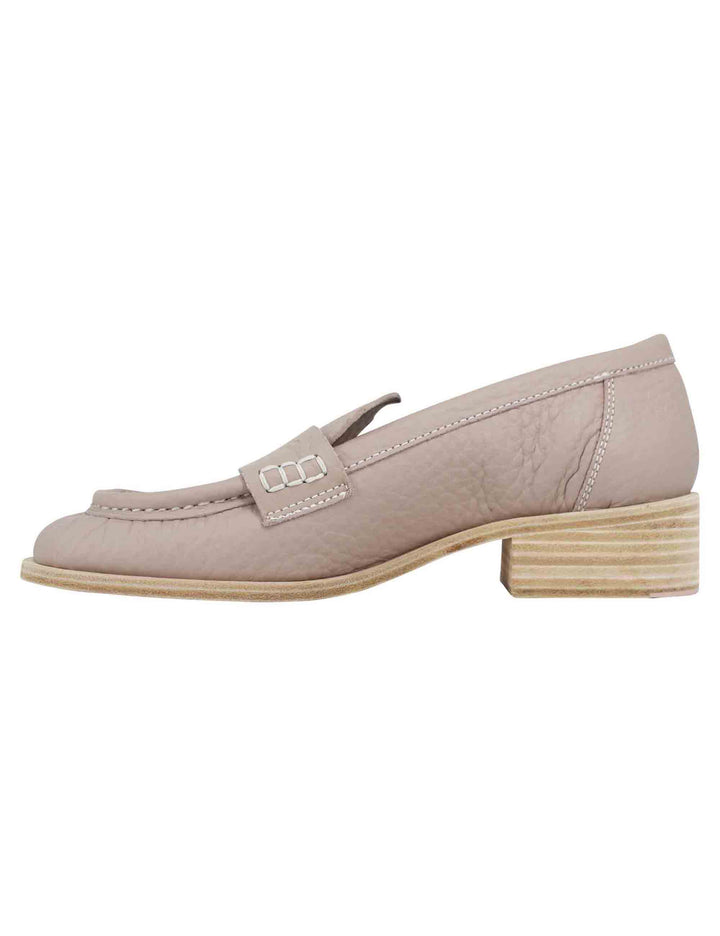 Spatarella Mocassini donna in pelle beige con vaschettone e suola in cuoio Grandi sconti