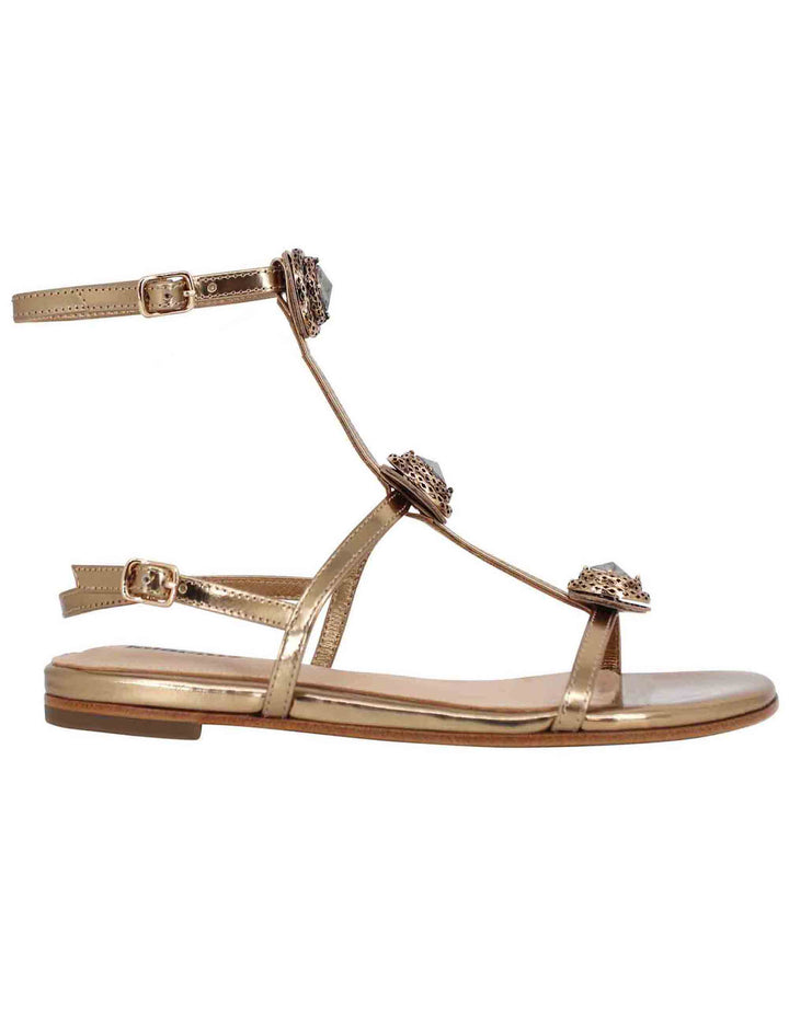 Spatarella Sandali flat slingback donna in pelle bronzo con borchie e punta quadra Lya Bestseller