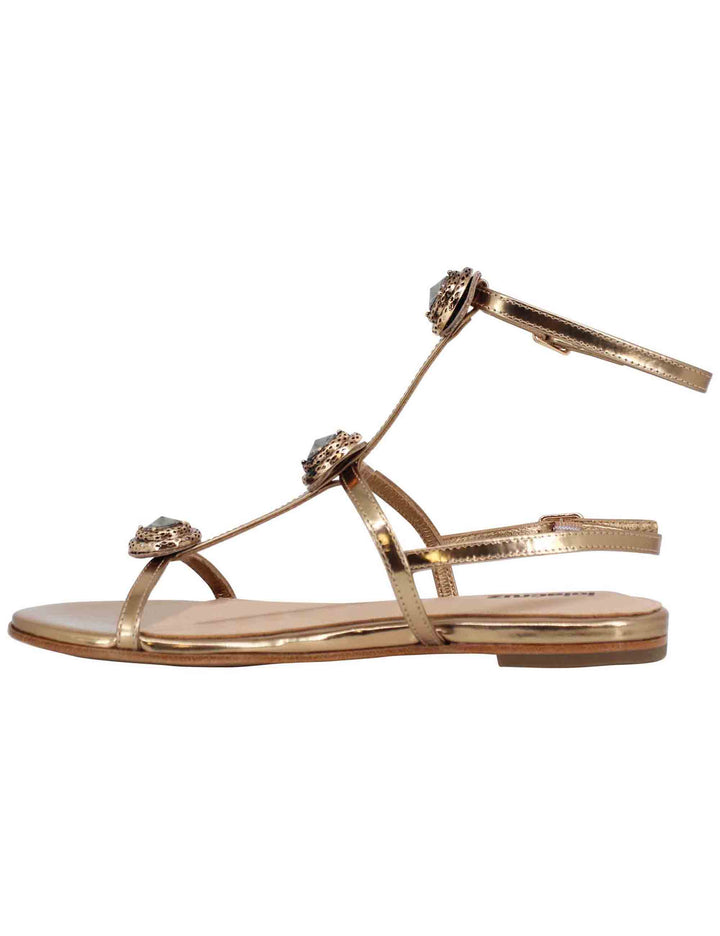 Spatarella Sandali flat slingback donna in pelle bronzo con borchie e punta quadra Lya Bestseller