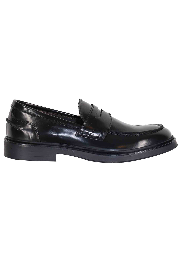 Spatarella Mocassini uomo in pelle nera lucida con suola in gomma Liquidazione