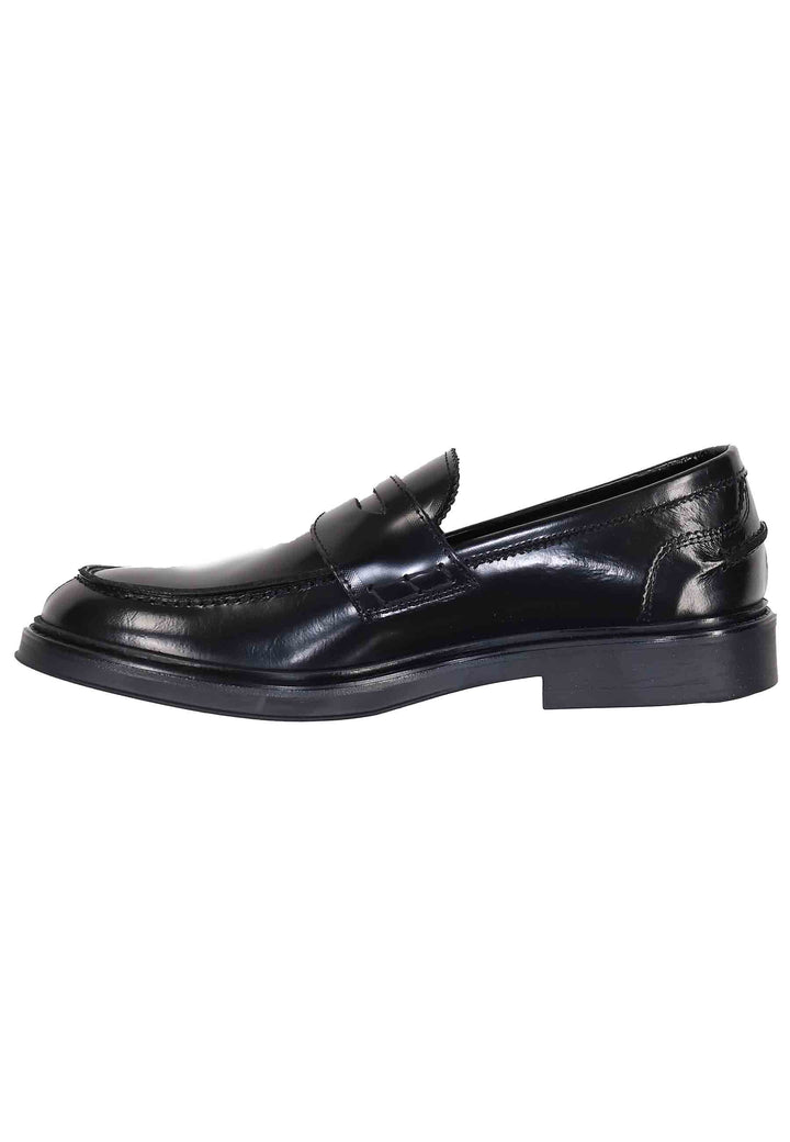 Spatarella Mocassini uomo in pelle nera lucida con suola in gomma Liquidazione