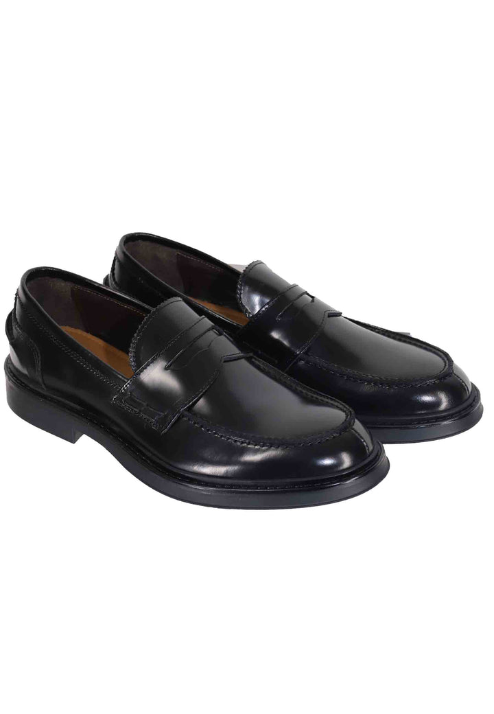 Spatarella Mocassini uomo in pelle nera lucida con suola in gomma Liquidazione