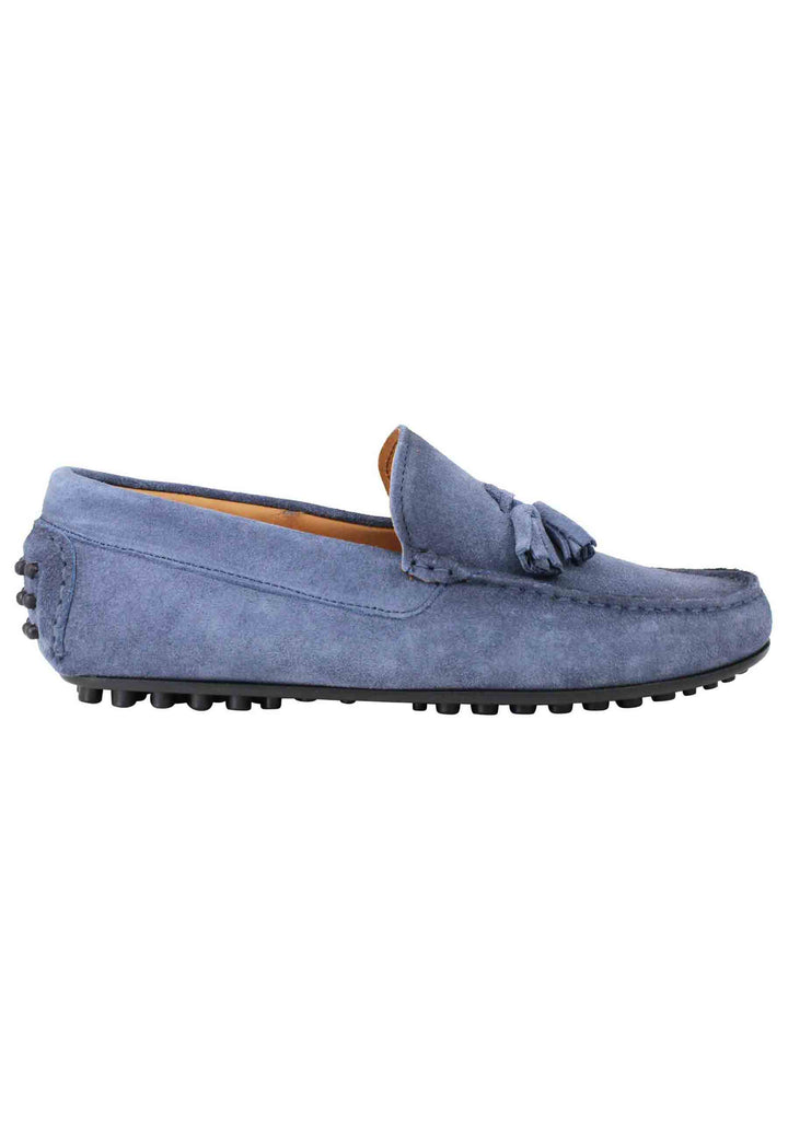 Spatarella Mocassini uomo in camoscio ingrassato blu con suola in gomma Super Saving Price