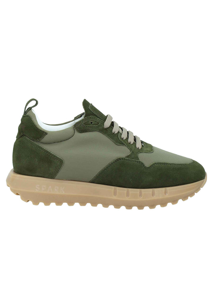Spatarella Sneakers uomo in pelle e tessuto verde militare con fondo alto in gomma Latest stili
