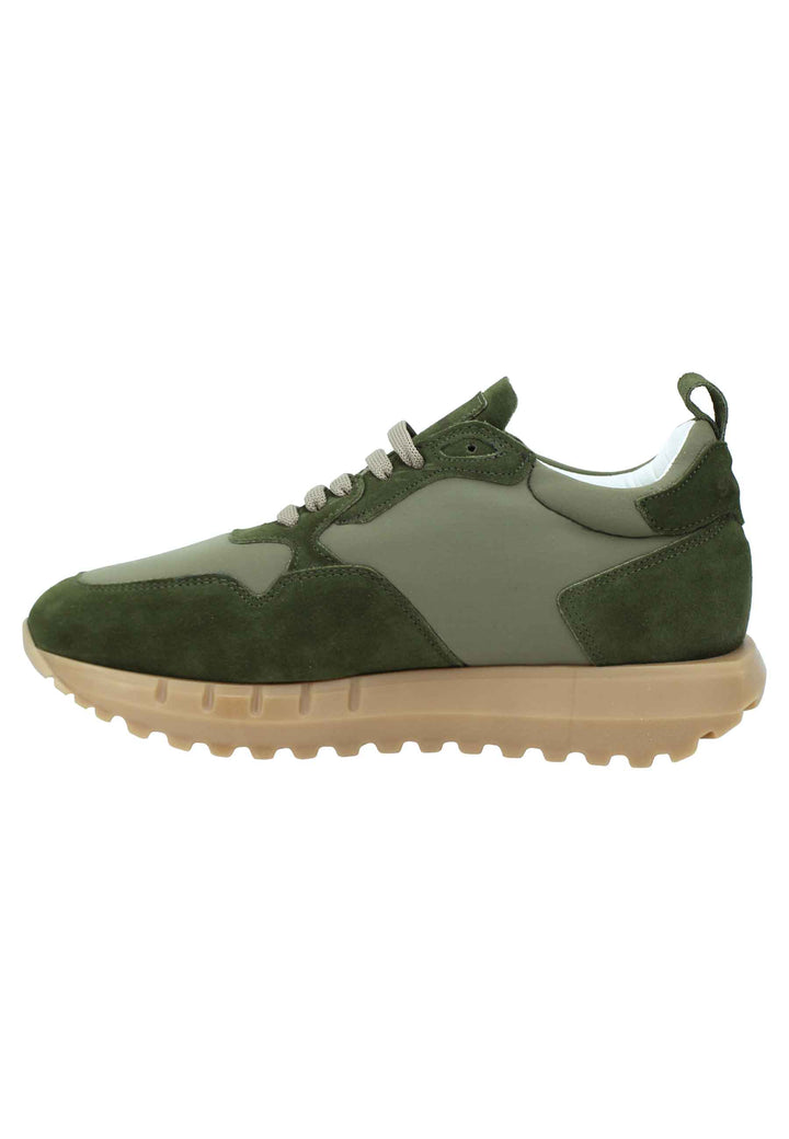 Spatarella Sneakers uomo in pelle e tessuto verde militare con fondo alto in gomma Latest stili