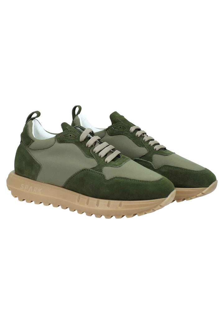 Spatarella Sneakers uomo in pelle e tessuto verde militare con fondo alto in gomma Latest stili