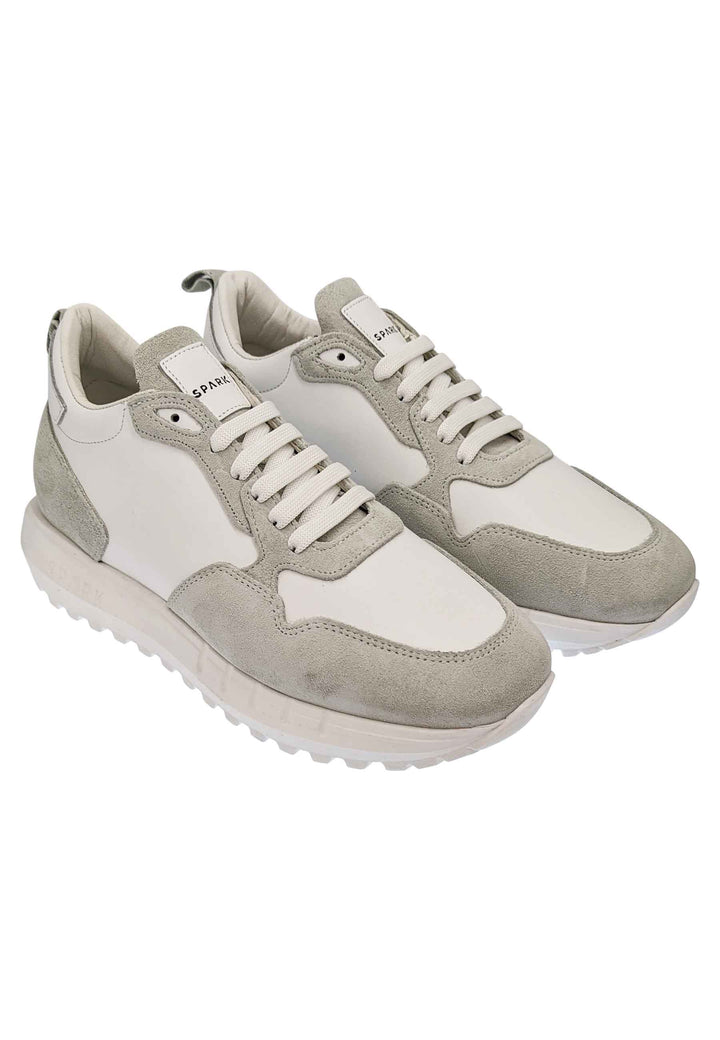 Spatarella Sneakers uomo in pelle e tessuto of white con fondo alto in gomma Ultimi due giorni