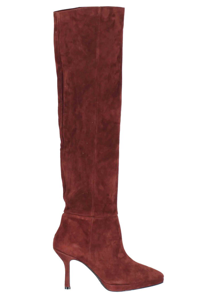 Spatarella Stivali donna in camoscio marrone con tacco e plateau Fino al 55% di sconto